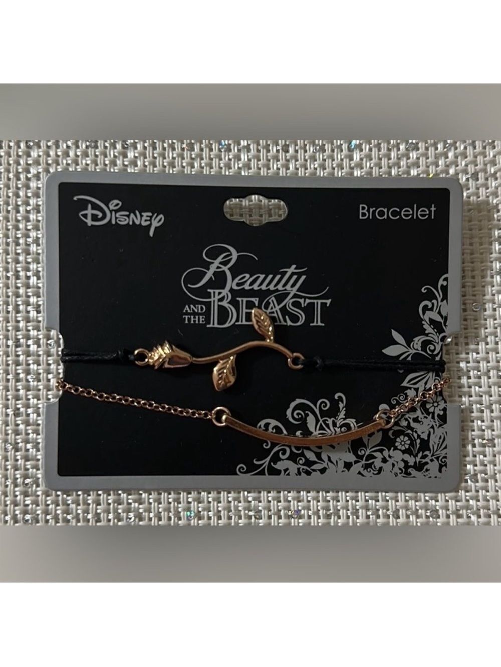 Disney Beauty and the Beast Rose Gold Beaty Lies Within Black Double Bracelet